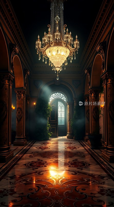 金色吊灯照耀下的华丽大厅
