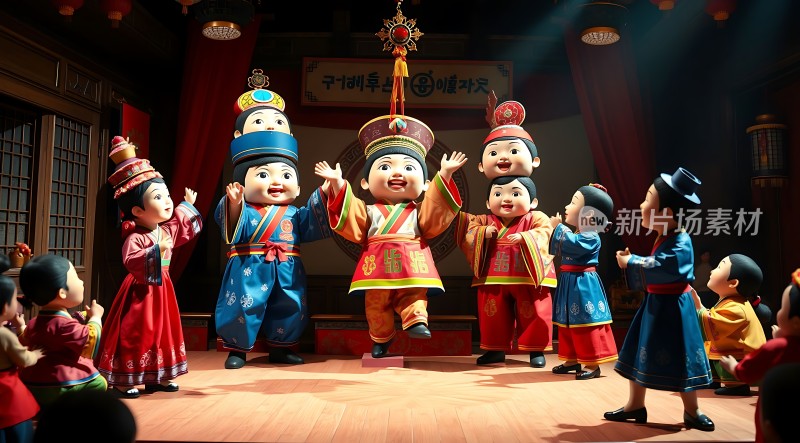 传统节日庆祝活动孩子们身着华丽服饰欢快起舞