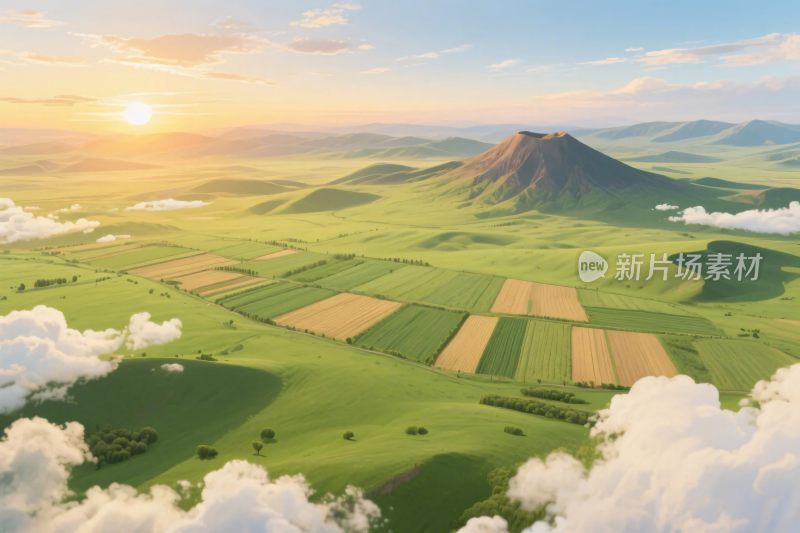 田园山水风光插画