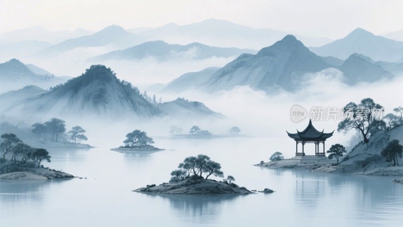 水墨风格山水风景图