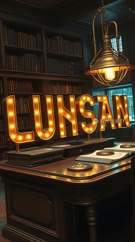 书架上的复古灯箱标志