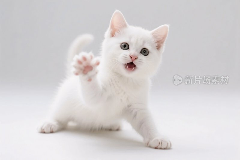白色小猫玩耍姿态