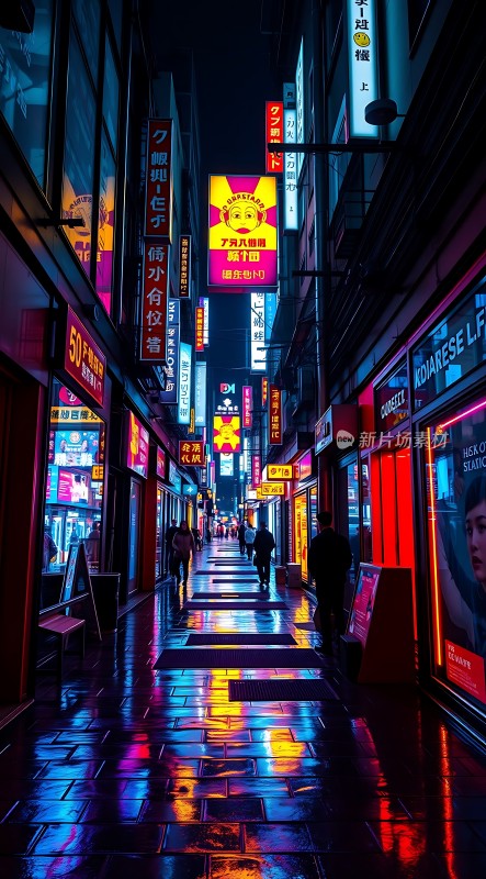 霓虹灯下的繁华街道