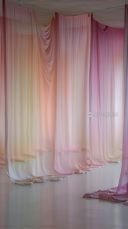 渐变色彩布幔的艺术装置