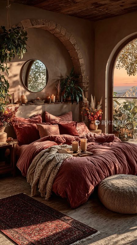 温馨复古风卧室室内场景