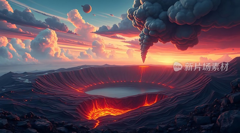 熔岩火山日落奇景