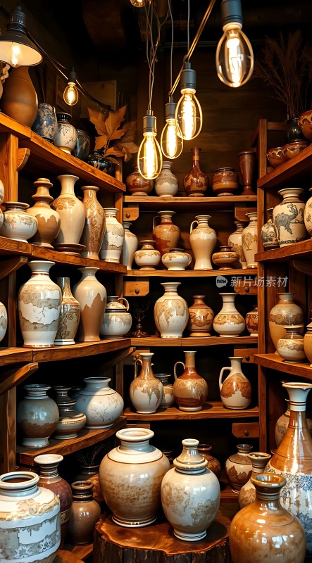 陶艺展示古朴花瓶陈列
