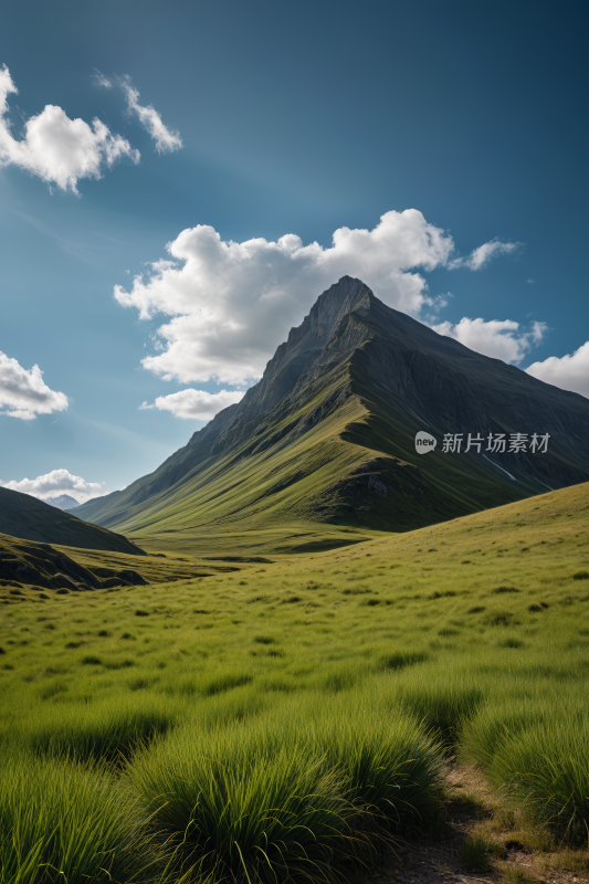 草地一座高山清风景图片