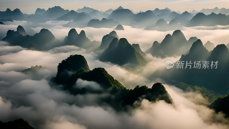 桂林山水照片山峰云海群山云雾缭绕自然风景