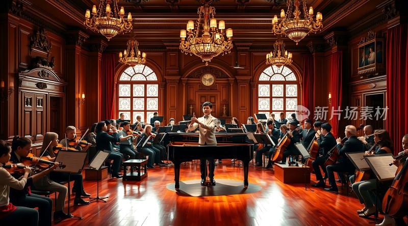 指挥家引领交响乐团演奏