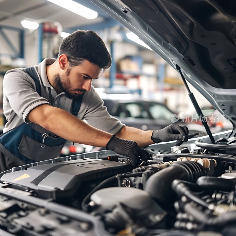 机械师专注检修汽车引擎