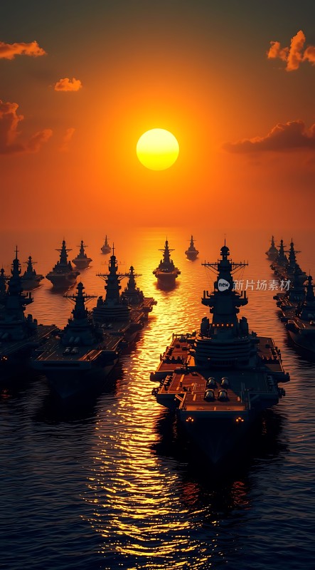 日落下的航母编队