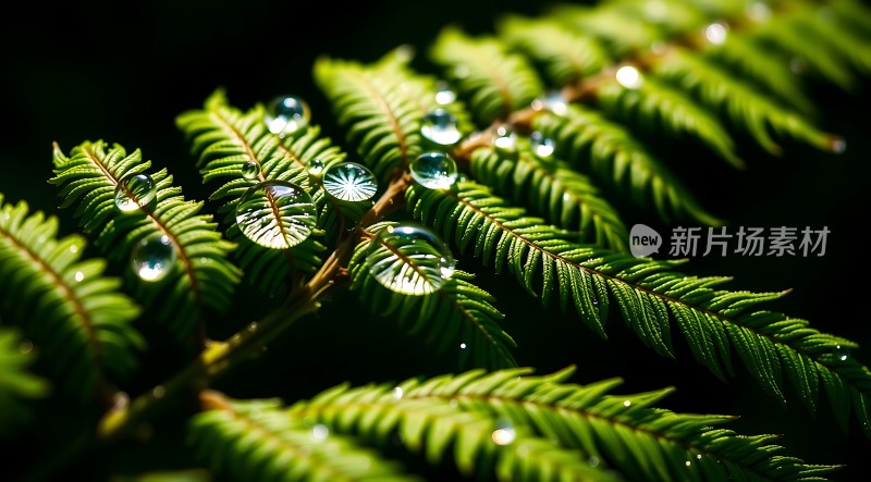 露珠滴落绿叶间