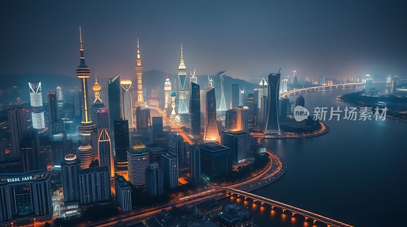 璀璨都市夜景灯火辉煌的现代建筑群