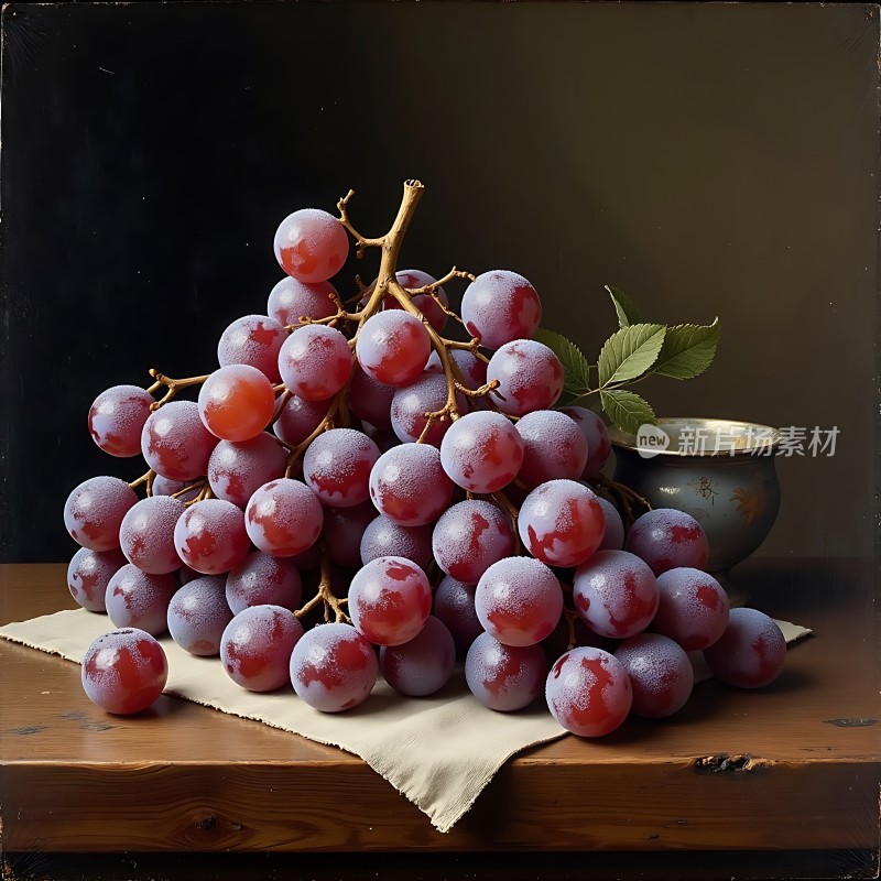 霜冻红葡萄静物画