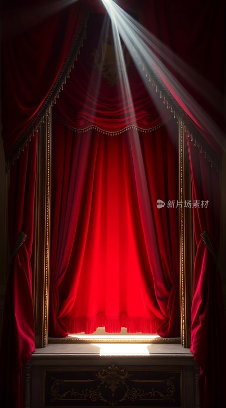 舞台上的聚光灯下的红色幕布