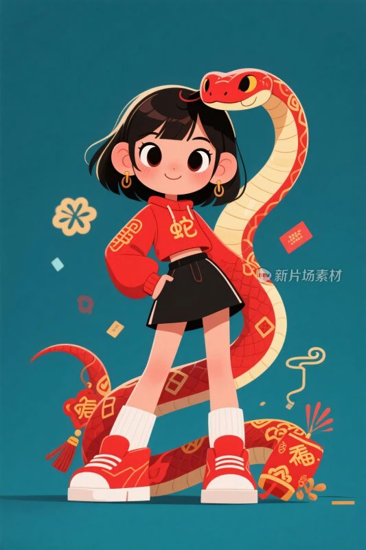 生肖蛇主题卡通插画
