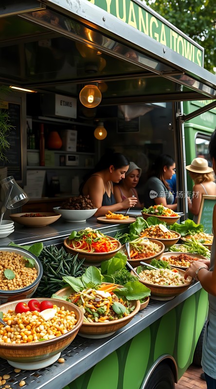 健康美食卡车上的美味佳肴