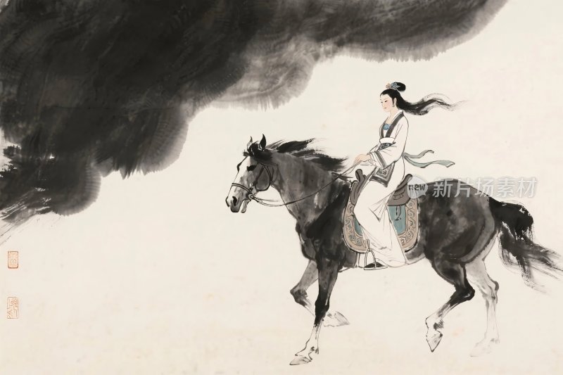 水墨骑马人物画