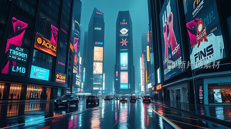 霓虹灯下的繁华都市夜景