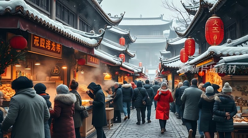 冬日古街市集热闹非凡