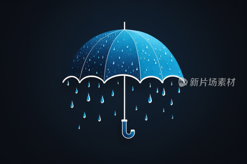 一把蓝色的伞上面有雨滴图片