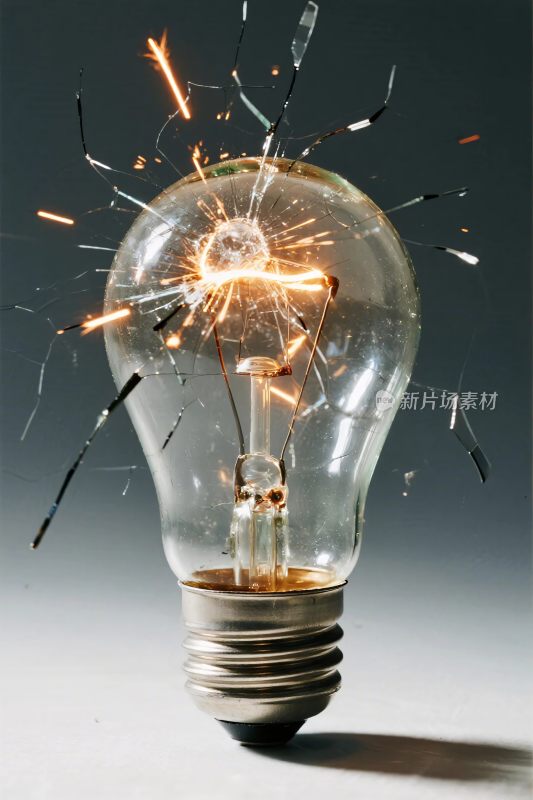 破碎灯泡的火花瞬间