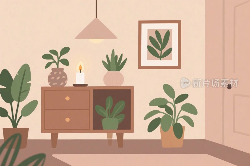 室内植物装饰插画