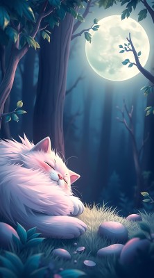 月下白猫静卧森林中 月下白猫静卧森林中