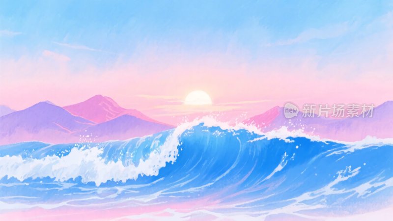 海浪与日出的梦幻景象