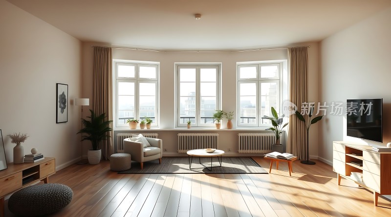 阳光明媚的现代客厅简约风格温馨舒适