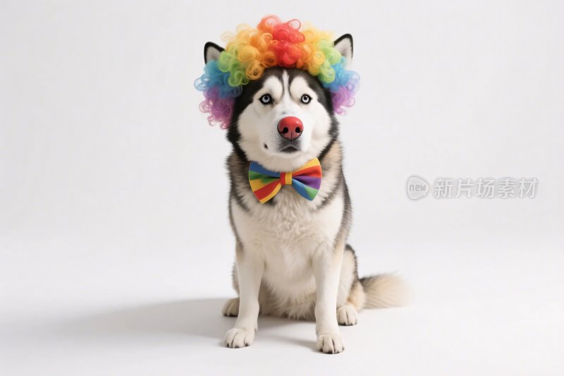 戴彩色小丑帽的小狗