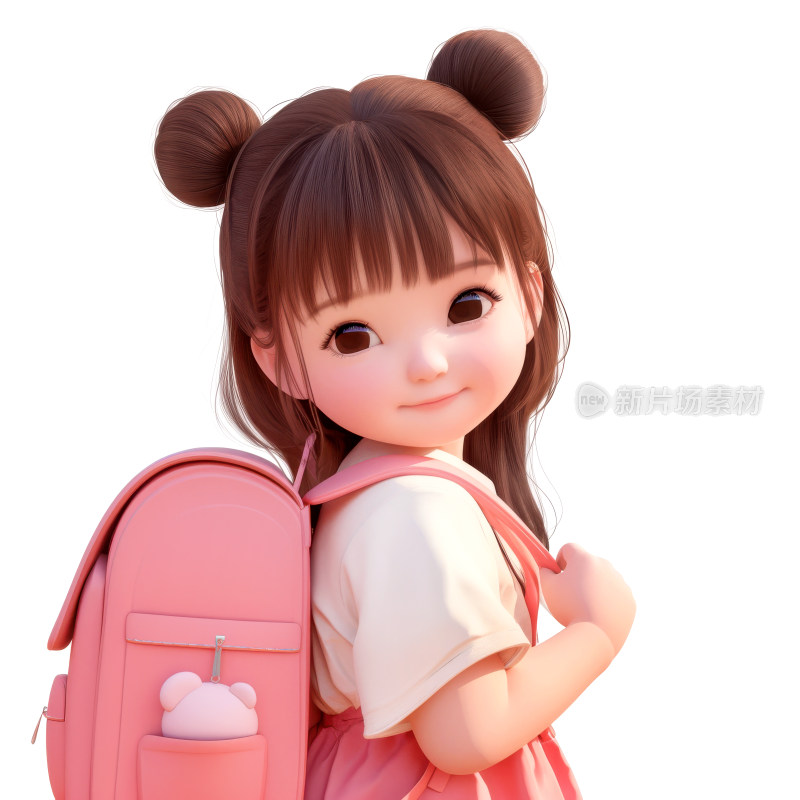 卡通小女孩小学生儿童3D卡通人物插画