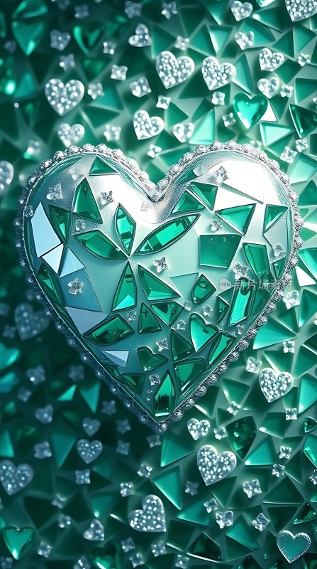 翠绿宝石心形闪耀光芒