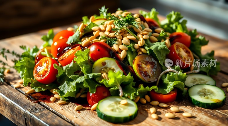 新鲜蔬菜沙拉搭配松子健康美味