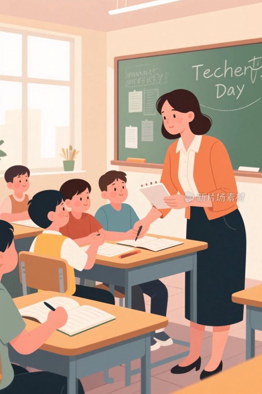教室插画教学场景