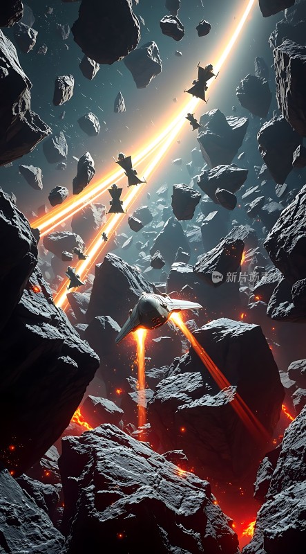 星际激战陨石群中的飞船对决