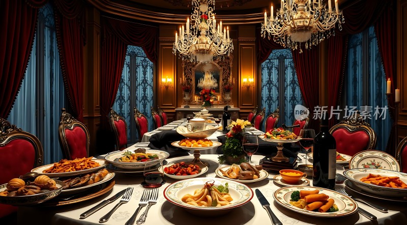 豪华宴会厅精美佳肴盛宴