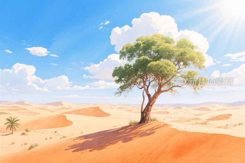 沙漠孤树风景插画