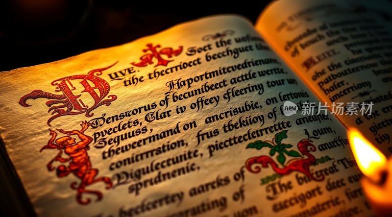 古卷秘籍烛光下