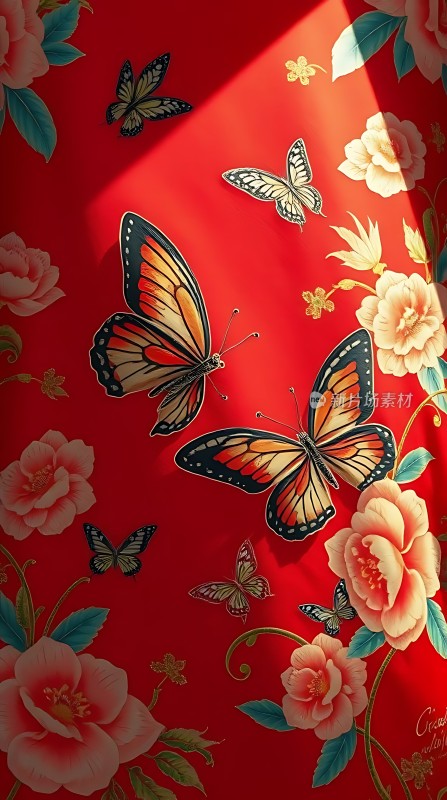 红蝶翩翩花间舞