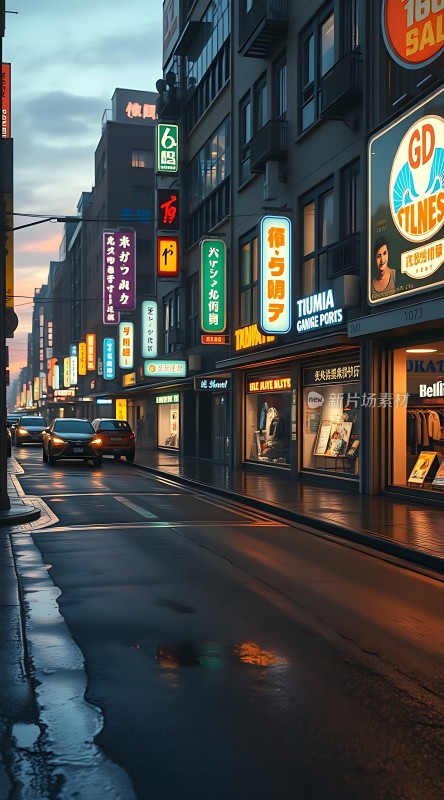 霓虹灯下的繁华街道车水马龙夜色中