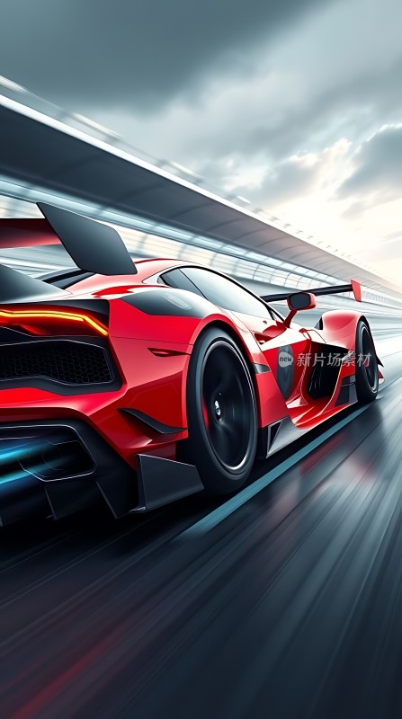 红色赛车疾驰赛道风驰电掣速度与激情的完美展现！