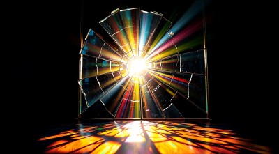 破碎玻璃窗透出七彩阳光 破碎玻璃窗透出七彩阳光