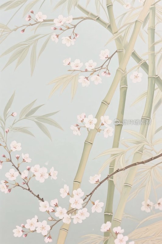 梅花竹子古风插画