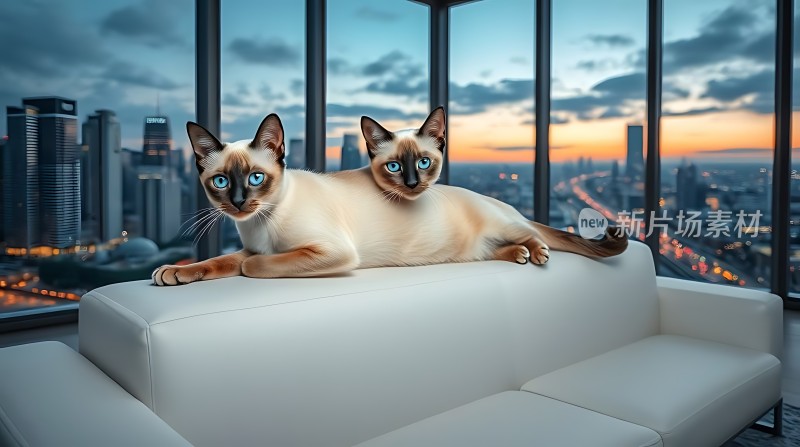 都市猫咪高楼夜景下的温馨时光