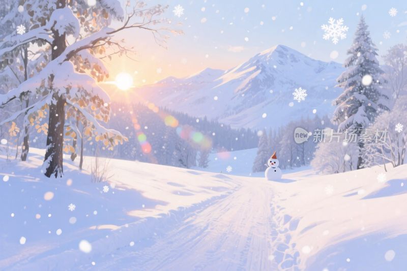 冬季雪景雪人插画