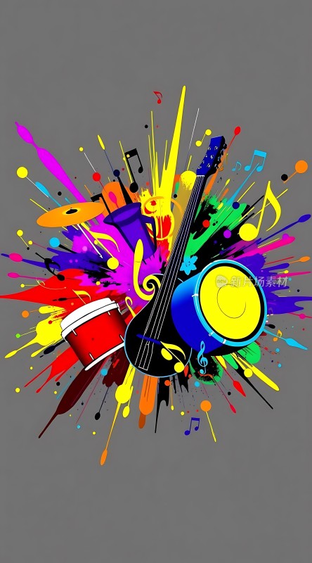 音乐风暴吉他、鼓与色彩交响曲