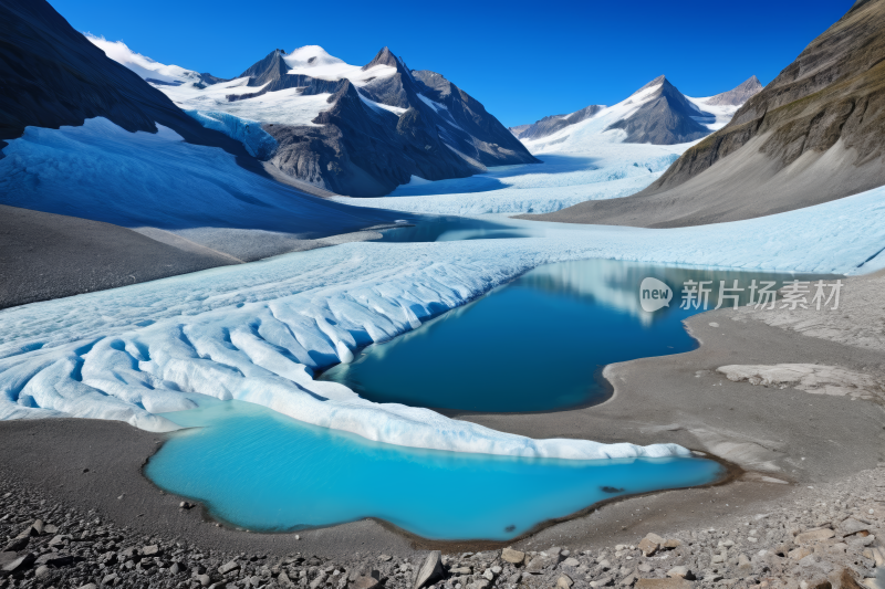 冰雪和蓝色的水池的山脉高清图片