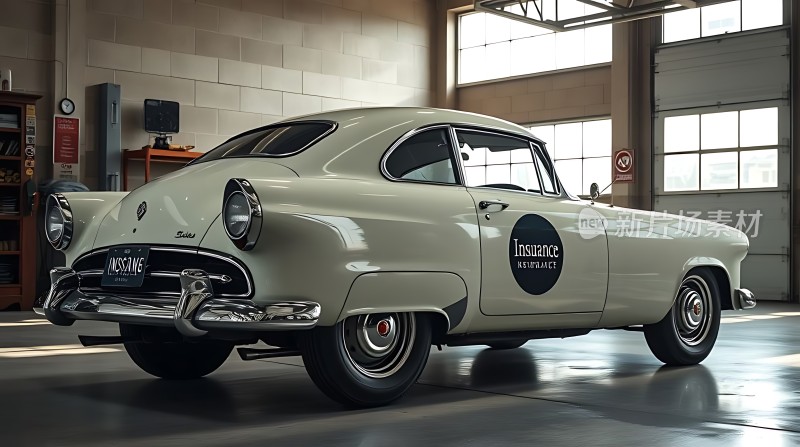 经典老车室内展示白色车身显眼